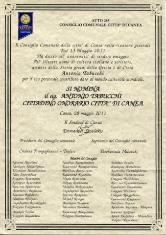 Cttadinanza onoraria La Canea Creta 2011